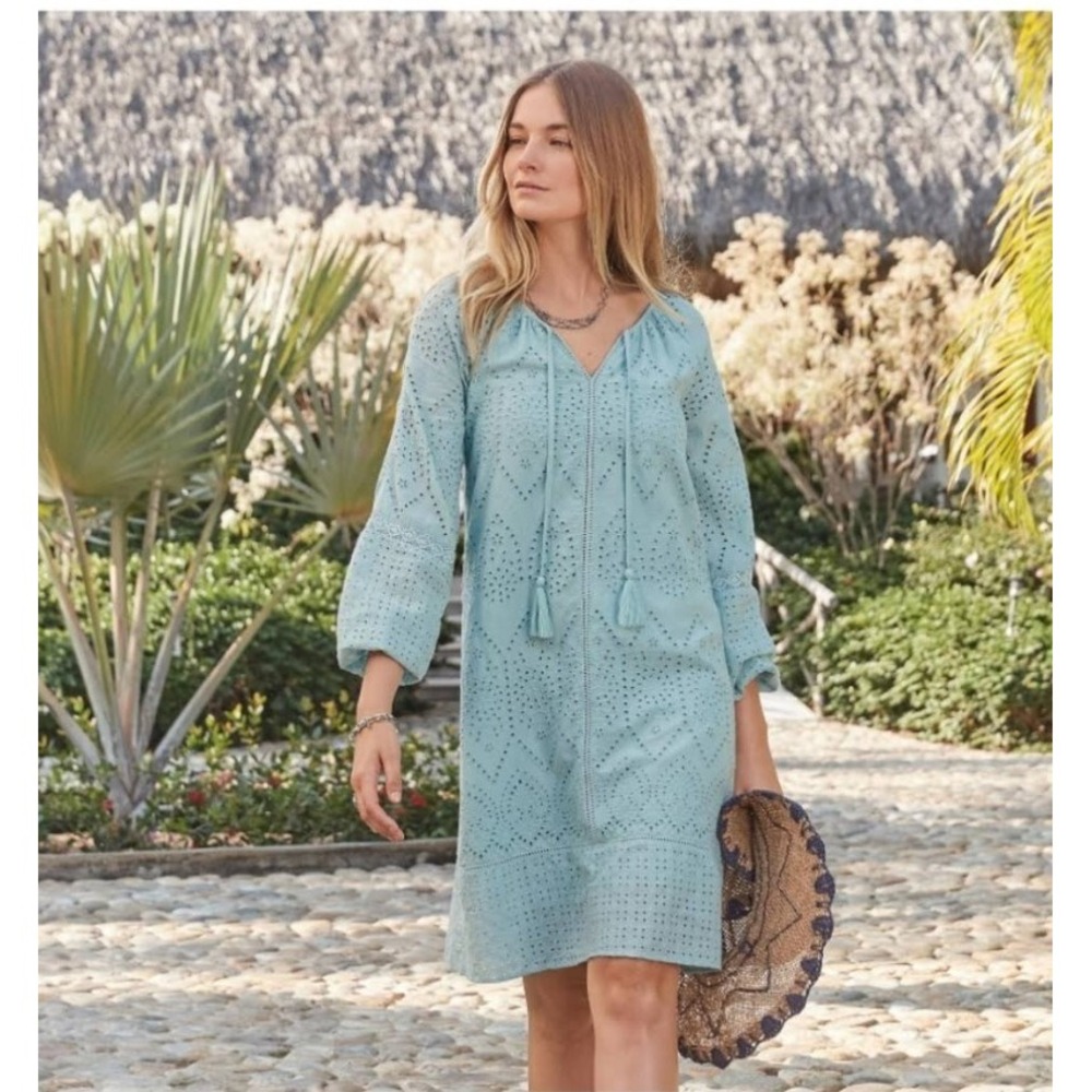 Sundance Eyelet Coastland Dress Women's M Lace Lined Cotton Boho‎ Tassel